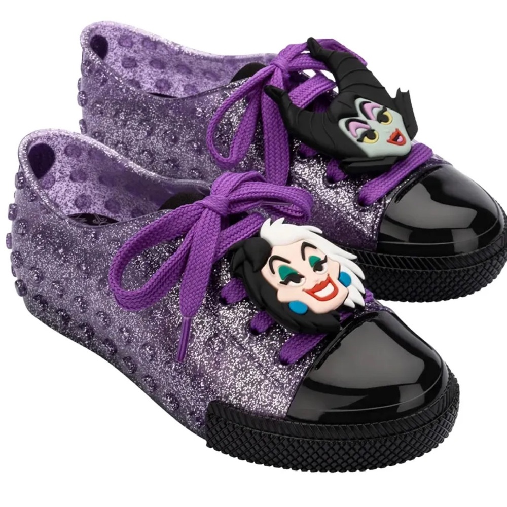 DISNEY X MELISSA Purple Glitter Polibolha Big Kid Girls Mary Jane Flats SZ 7 NEW